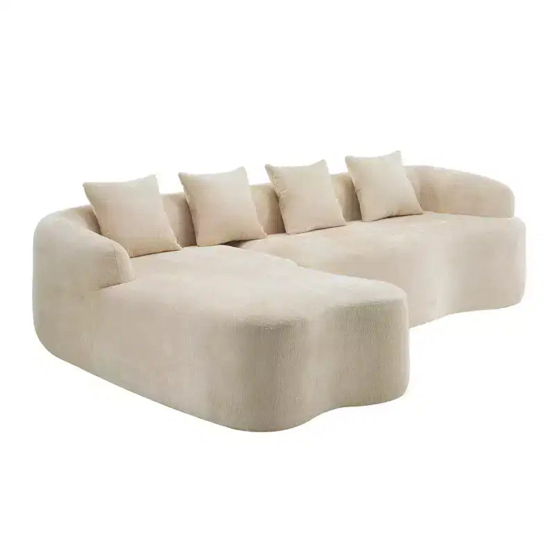Divano sezionale a L in ciniglia beige/verde/grigio con chaise longue, 4 posti