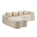 Divano sezionale a L in ciniglia beige/verde/grigio con chaise longue, 4 posti