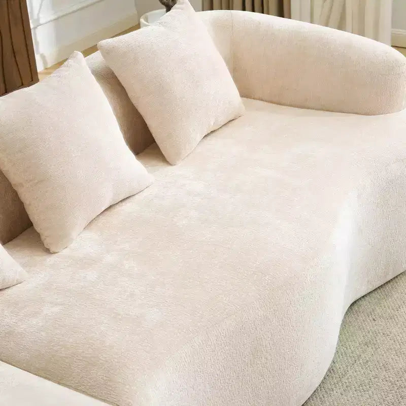 Divano sezionale a L in ciniglia beige/verde/grigio con chaise longue, 4 posti