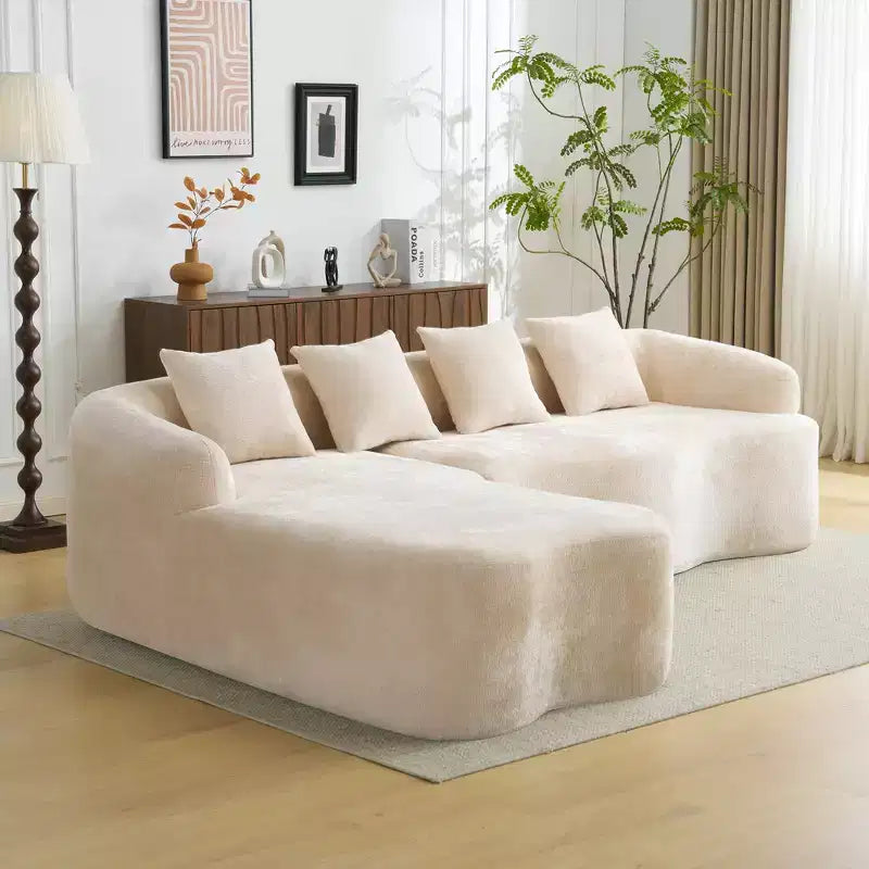Full Compression L-Shape Sectional Sofa with Curved Chaise,Modular Chenille Couch, High-Density for Apartment Living Room