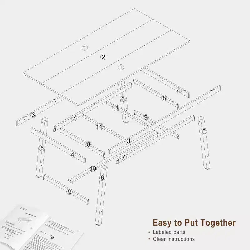 Tavolo da pranzo rettangolare da 63", marrone/grigio/color legno, piano in legno e struttura in metallo, 4-6 posti a sedere