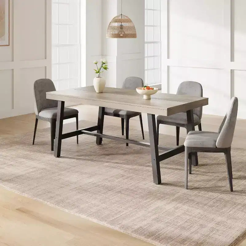 Tavolo da pranzo rettangolare da 63", marrone/grigio/color legno, piano in legno e struttura in metallo, 4-6 posti a sedere