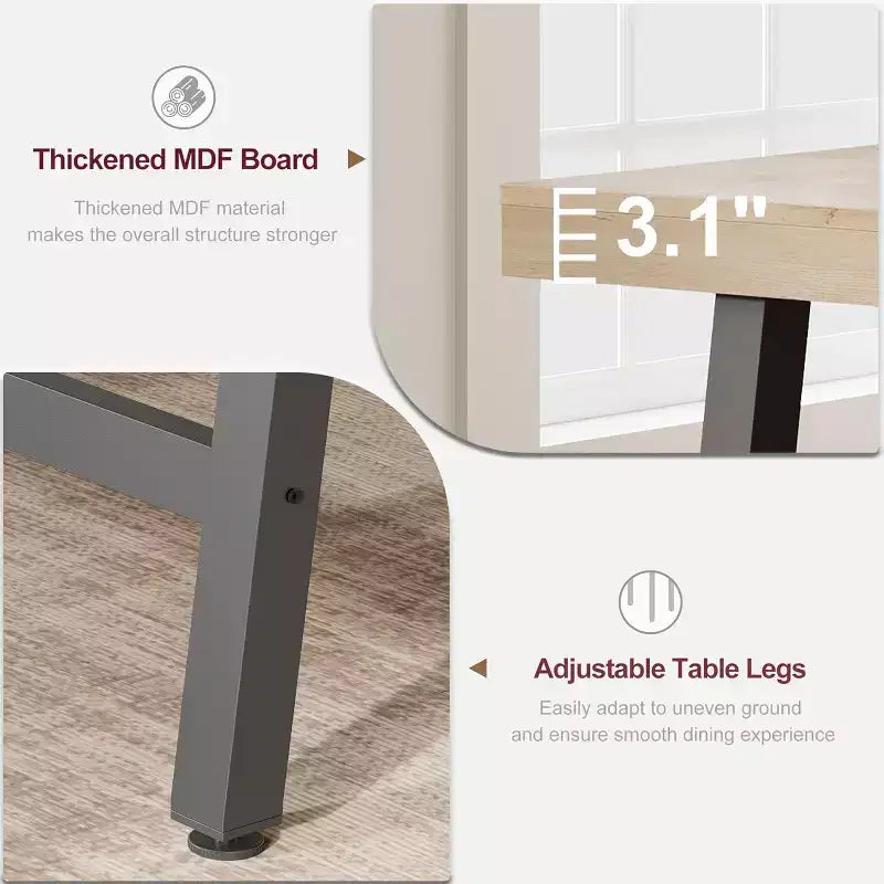 Tavolo da pranzo rettangolare da 63", marrone/grigio/color legno, piano in legno e struttura in metallo, 4-6 posti a sedere