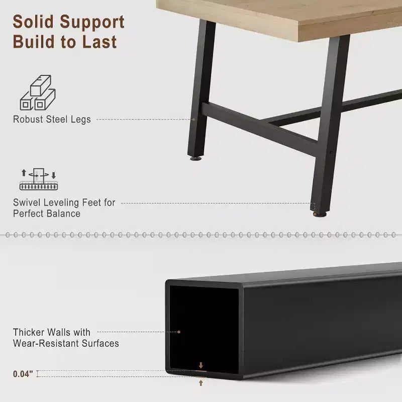 Tavolo da pranzo rettangolare da 63", marrone/grigio/color legno, piano in legno e struttura in metallo, 4-6 posti a sedere