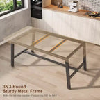 Tavolo da pranzo rettangolare da 63", marrone/grigio/color legno, piano in legno e struttura in metallo, 4-6 posti a sedere