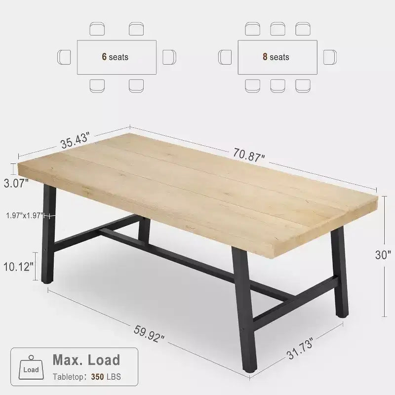 Tavolo da pranzo rettangolare da 63", marrone/grigio/color legno, piano in legno e struttura in metallo, 4-6 posti a sedere