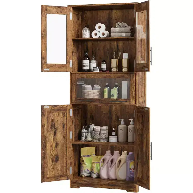 Rovere Bianco / Mobile Alto Contenitore Colore Retrò con Ante in Vetro, Ripiani Regolabili e Cassetto – Uso per 1 Persona
