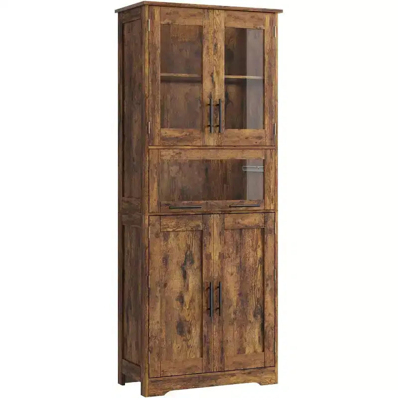 Rovere Bianco / Mobile Alto Contenitore Colore Retrò con Ante in Vetro, Ripiani Regolabili e Cassetto – Uso per 1 Persona