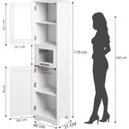 Rovere Bianco / Mobile Alto Contenitore Colore Retrò con Ante in Vetro, Ripiani Regolabili e Cassetto – Uso per 1 Persona