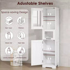 Rovere Bianco / Mobile Alto Contenitore Colore Retrò con Ante in Vetro, Ripiani Regolabili e Cassetto – Uso per 1 Persona