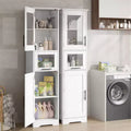 Acekool Tall Storage Cabinet with Glass Doors, Adjustable Shelves & Drawer, Slim Organizer for Kitchen, Bathroom, Living Room