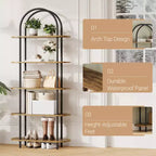 Libreria ad arco a 5 ripiani, industriale a scaffale aperto, singola, colore Nero e Grigio / Nero e Retrò / Oro e Bianco