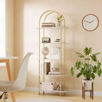 Libreria ad arco a 5 ripiani, industriale a scaffale aperto, singola, colore Nero e Grigio / Nero e Retrò / Oro e Bianco