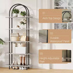 Libreria ad arco a 5 ripiani, industriale a scaffale aperto, singola, colore Nero e Grigio / Nero e Retrò / Oro e Bianco