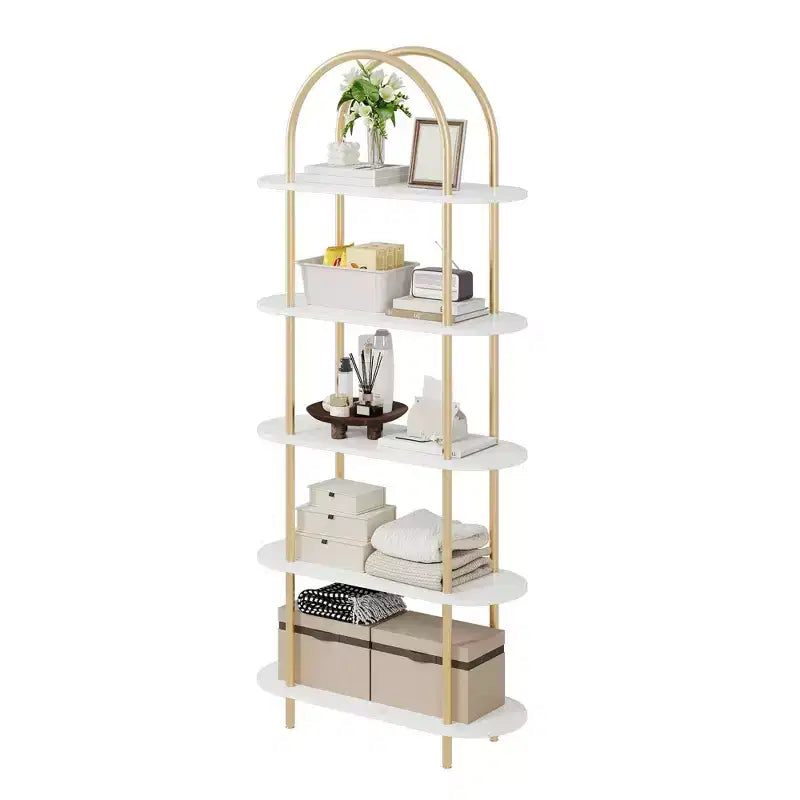 Libreria ad arco a 5 ripiani, industriale a scaffale aperto, singola, colore Nero e Grigio / Nero e Retrò / Oro e Bianco