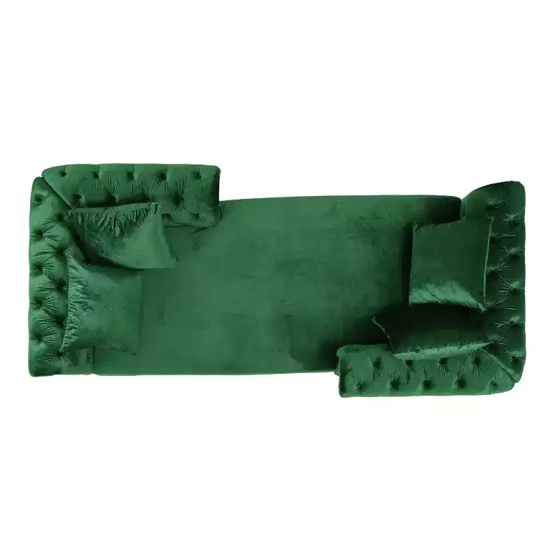 Chaise longue in velluto trapuntato nero / smeraldo / blu navy per 2, stile moderno e glamour