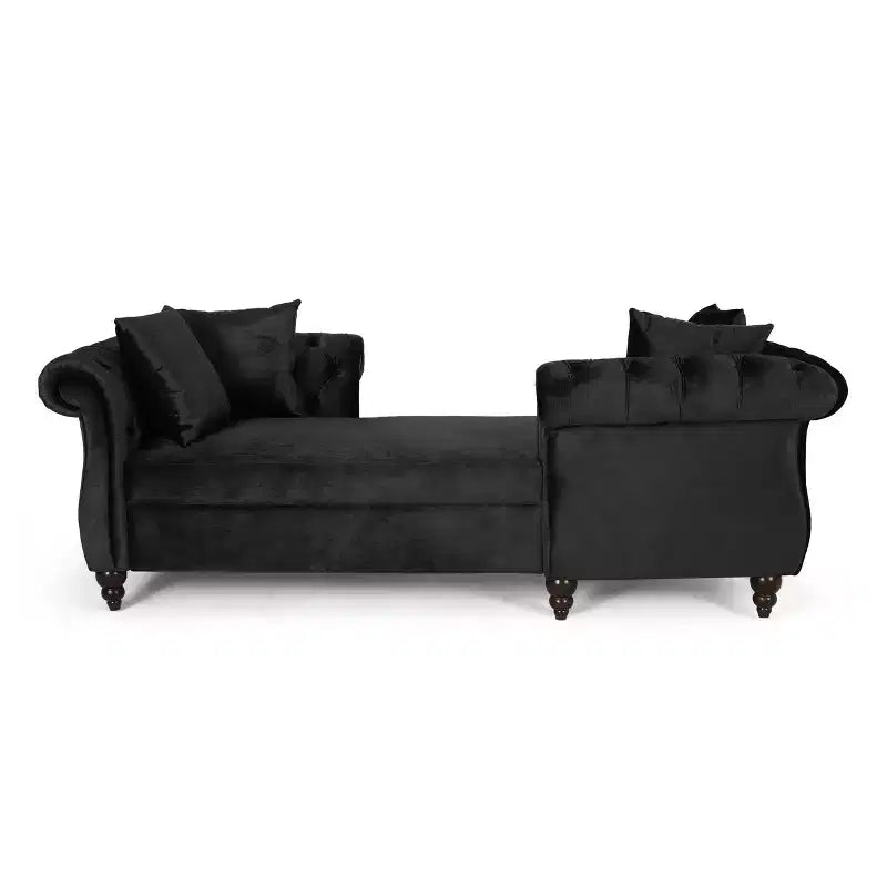 Chaise longue in velluto trapuntato nero / smeraldo / blu navy per 2, stile moderno e glamour