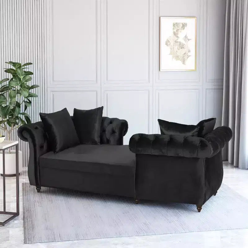 GDFStudio Harrisville Modern Glam Tufted Velvet Chaise Lounge with Accent Throw Pillow