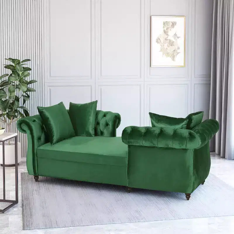 Chaise longue in velluto trapuntato nero / smeraldo / blu navy per 2, stile moderno e glamour