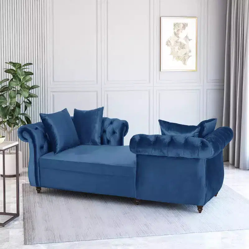 Chaise longue in velluto trapuntato nero / smeraldo / blu navy per 2, stile moderno e glamour