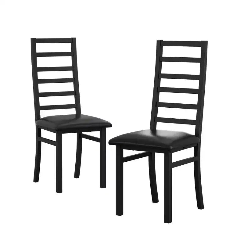 Sedie da pranzo con schienale alto senza braccioli in similpelle nera, set da 2