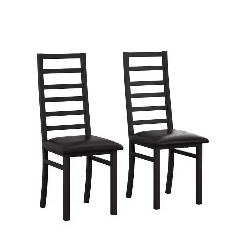 Sedie da pranzo con schienale alto senza braccioli in similpelle nera, set da 2