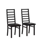 Sedie da pranzo con schienale alto senza braccioli in similpelle nera, set da 2