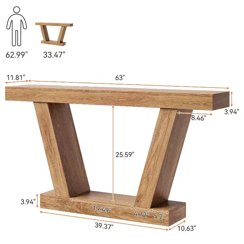 Tavolo Consolle Stretto a 2 Ripiani Marrone / Colore Legno – Montaggio 1 Persona