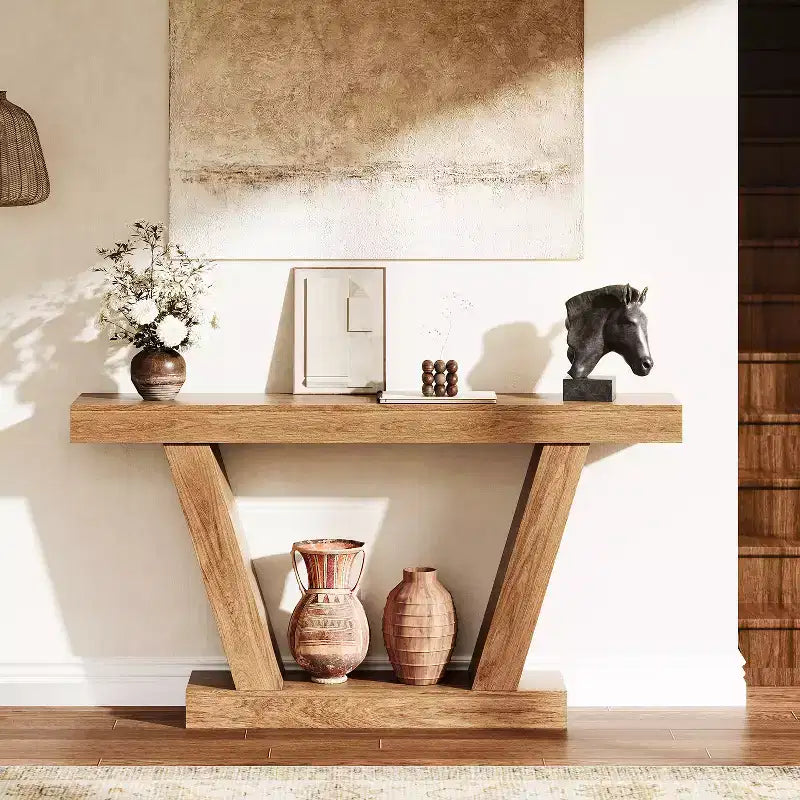 Tavolo Consolle Stretto a 2 Ripiani Marrone / Colore Legno – Montaggio 1 Persona