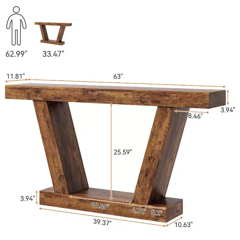 Tavolo Consolle Stretto a 2 Ripiani Marrone / Colore Legno – Montaggio 1 Persona