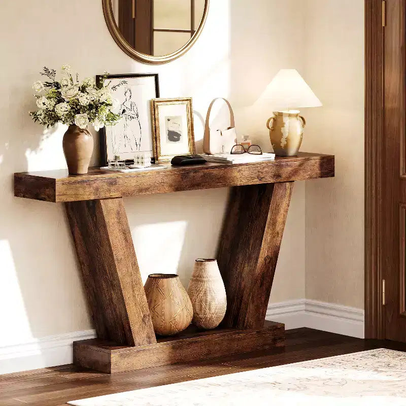 Tavolo Consolle Stretto a 2 Ripiani Marrone / Colore Legno – Montaggio 1 Persona