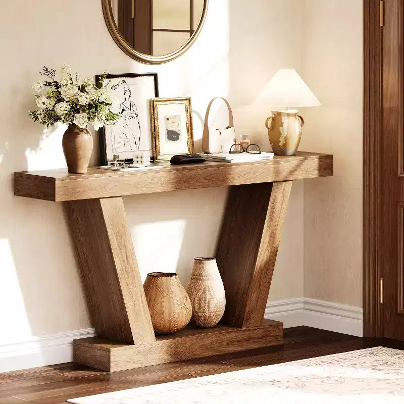 Tavolo Consolle Stretto a 2 Ripiani Marrone / Colore Legno – Montaggio 1 Persona