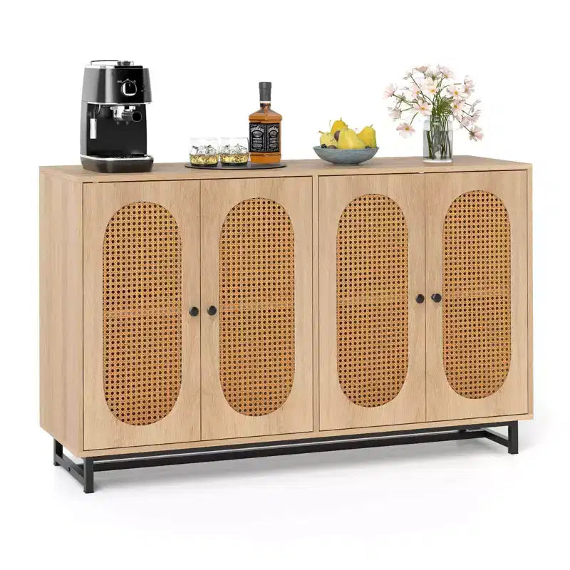 Costway 50 Buffet Cabinet with 4 Rattan Doors Adjustable Shelves Metal Legs Dining Room