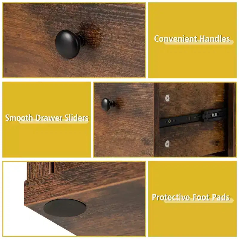 Libreria a 6 scomparti con 3 cubi aperti e 3 cassetti, Bianco/Marrone rustico, Montaggio per 1 persona