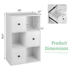 Libreria a 6 scomparti con 3 cubi aperti e 3 cassetti, Bianco/Marrone rustico, Montaggio per 1 persona