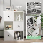 Libreria a 6 scomparti con 3 cubi aperti e 3 cassetti, Bianco/Marrone rustico, Montaggio per 1 persona