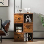 Libreria a 6 scomparti con 3 cubi aperti e 3 cassetti, Bianco/Marrone rustico, Montaggio per 1 persona