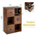 Libreria a 6 scomparti con 3 cubi aperti e 3 cassetti, Bianco/Marrone rustico, Montaggio per 1 persona