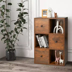 Libreria a 6 scomparti con 3 cubi aperti e 3 cassetti, Bianco/Marrone rustico, Montaggio per 1 persona