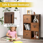 Libreria a 6 scomparti con 3 cubi aperti e 3 cassetti, Bianco/Marrone rustico, Montaggio per 1 persona