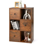 Costway 6-Cube Bookcase Storage Organizer with 3 Open Cubes 3 Drawers for Home Office White/Brown