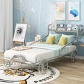 Acekool Twin Size Car Bed for Kids with Wheels, Metal Slat Support, Guard Rails, Storage Shelf, Red Race Car Design