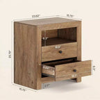 Comodino rustico marrone stile fattoria con 2 cassetti, per 1-2 persone