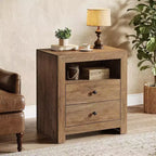Comodino rustico marrone stile fattoria con 2 cassetti, per 1-2 persone