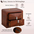 Comodino Mid-Century Modern con 2 Cassetti, Nero/Marrone Scuro/Marrone Chiaro, Set di 2