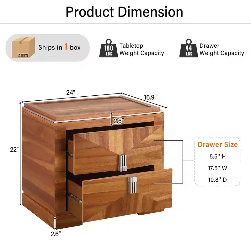 Comodino Mid-Century Modern con 2 Cassetti, Nero/Marrone Scuro/Marrone Chiaro, Set di 2