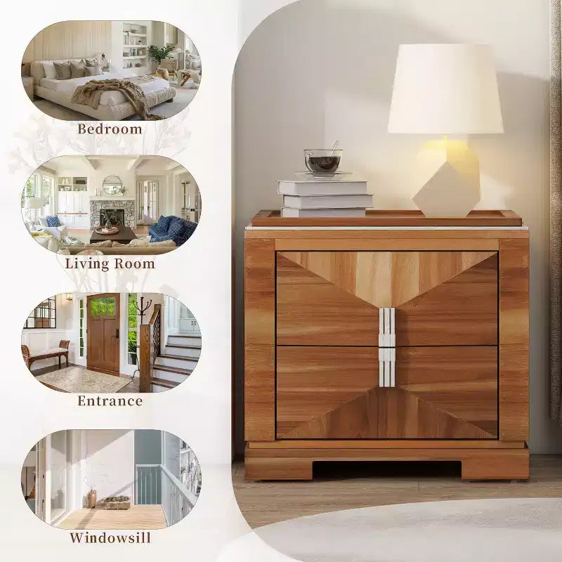 Comodino Mid-Century Modern con 2 Cassetti, Nero/Marrone Scuro/Marrone Chiaro, Set di 2
