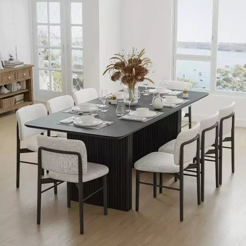 PexFix 79 x 33.5 Solid Wood Dining Table Modern Kitchen Table for 6-8 Farmhouse Style with Solid Wave Legs for Living Room Kitchen Home Office Black