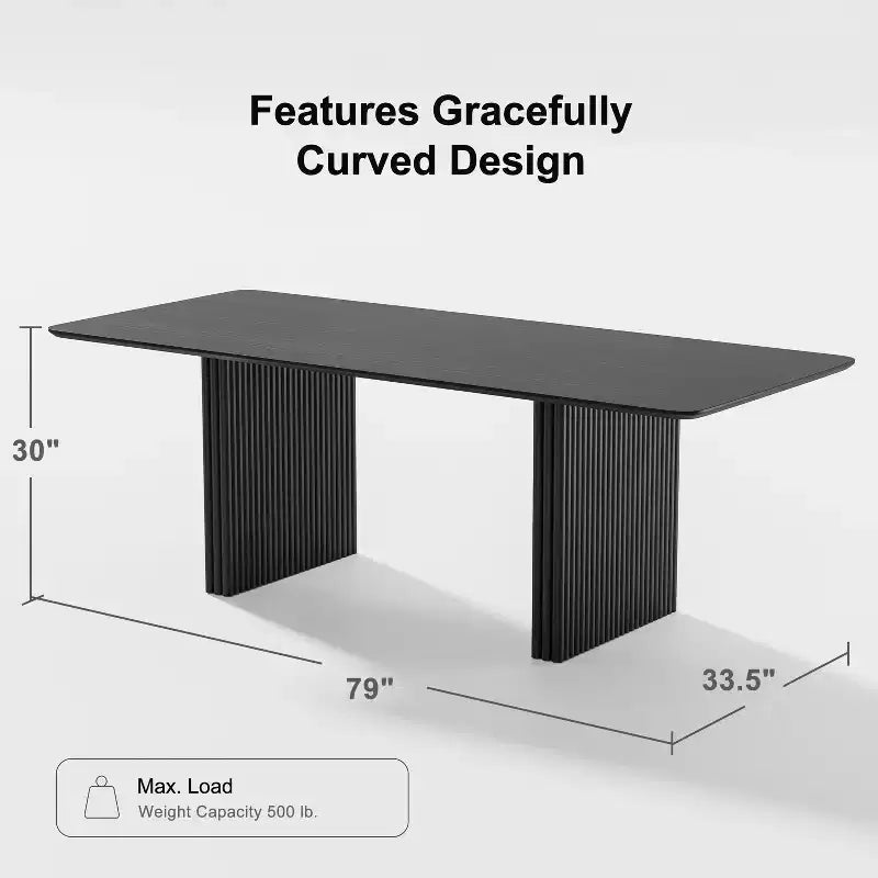 Tavolo da pranzo in legno massello Black Wave Leg, 8 posti a sedere