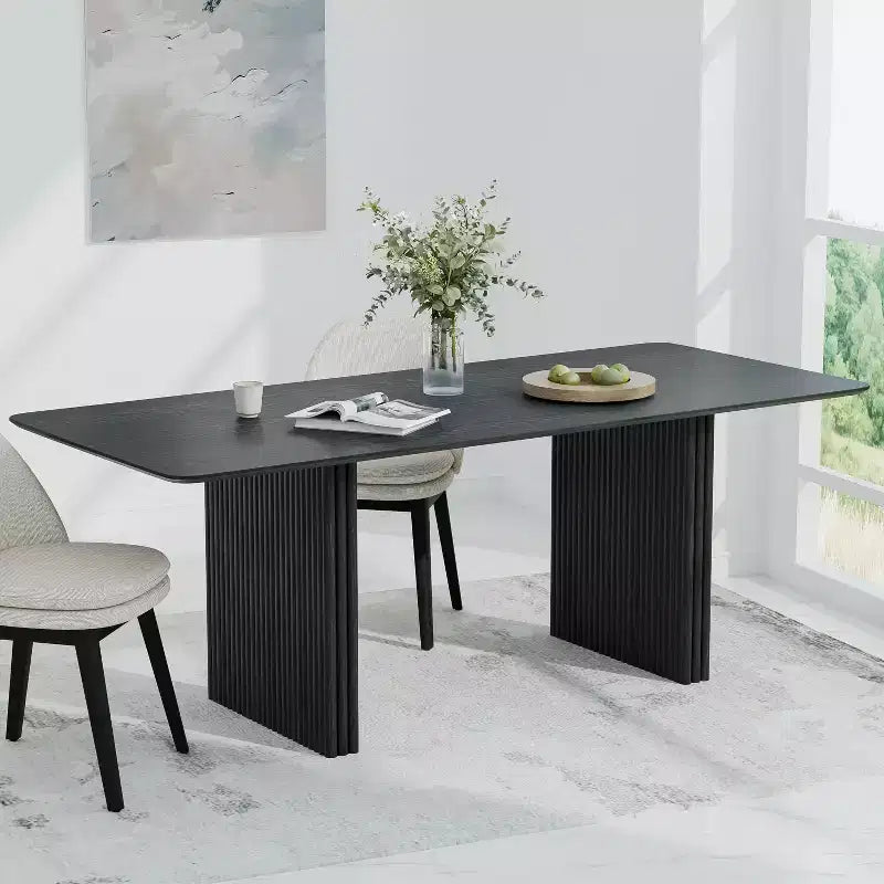 Tavolo da pranzo in legno massello Black Wave Leg, 8 posti a sedere